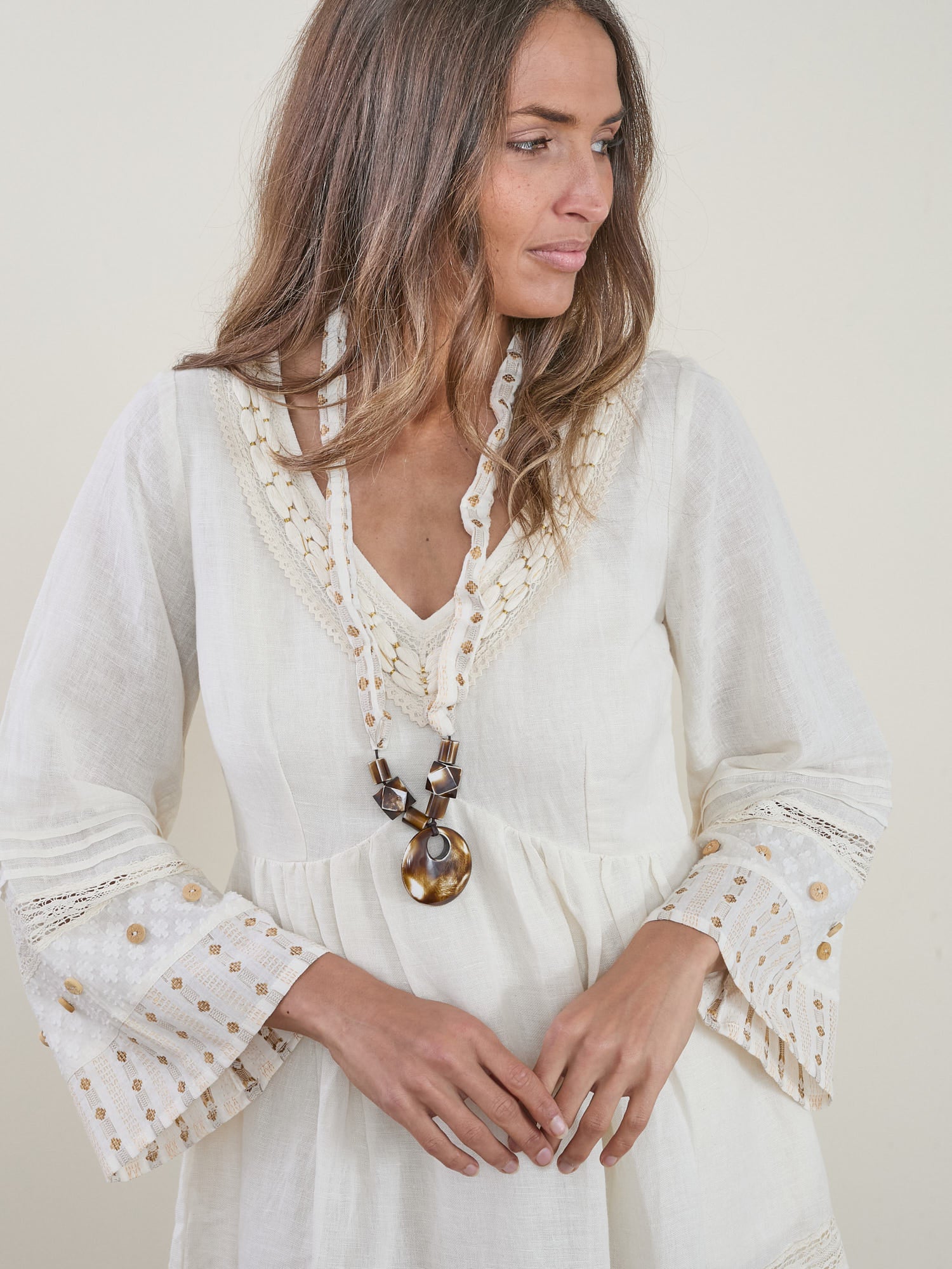 Ayur Dress Cream &amp; Brown