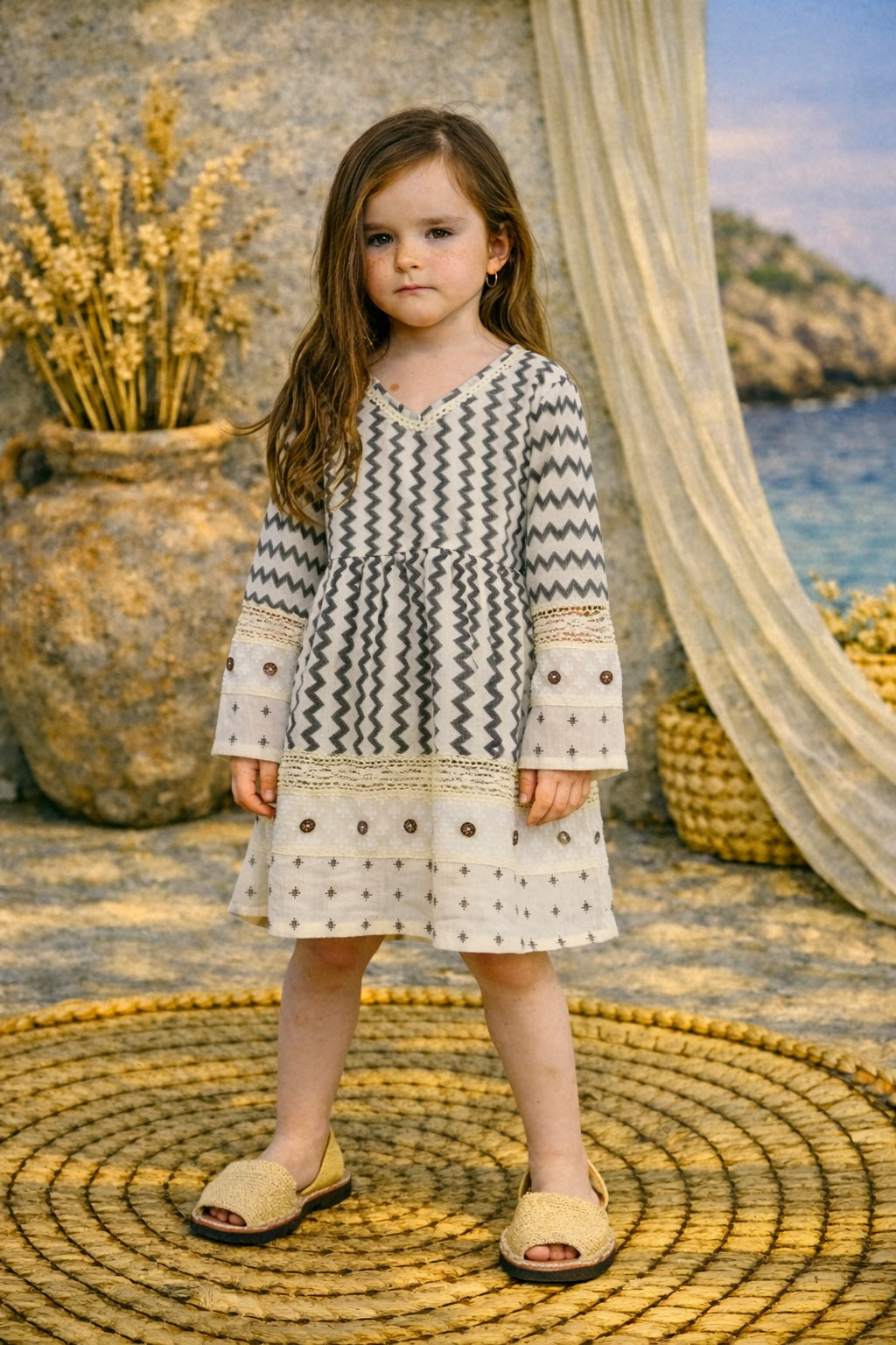 Ayur Dress Cream &amp; Black Kids
