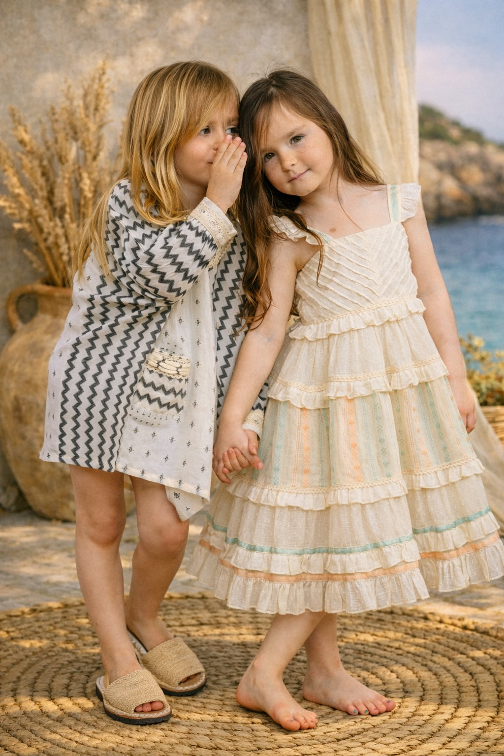 Aditi Kaftan Cream Zig-Zag Kids